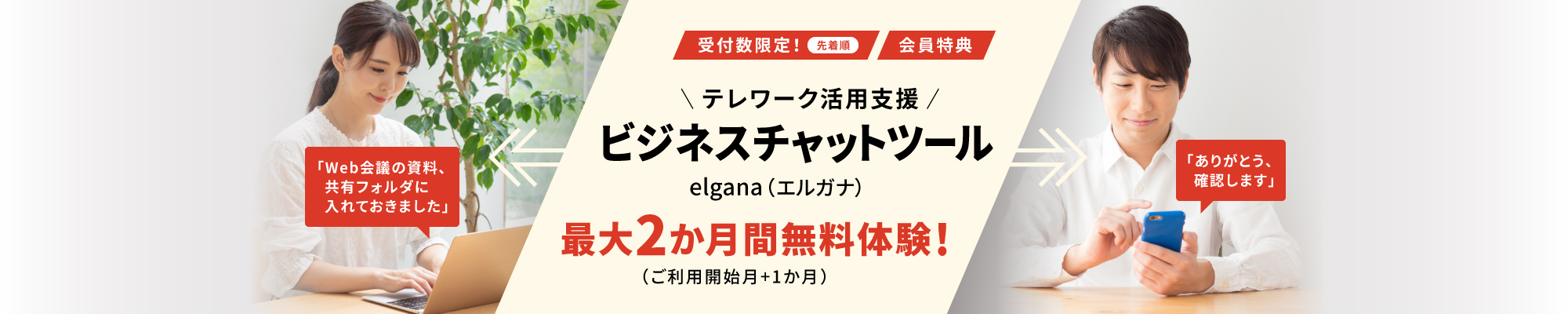 テレワーク活用支援!ビジネスチャットツール elgana(エルガナ) 最大2か月間無料体験!