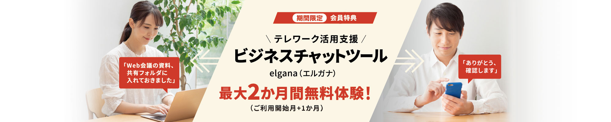 テレワーク活用支援!ビジネスチャットツール elgana(エルガナ) 最大2か月間無料体験!