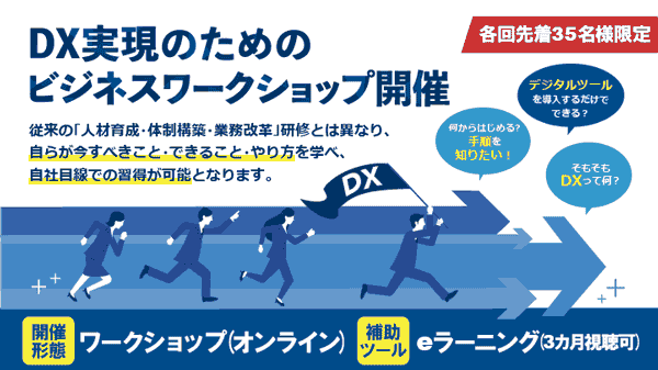 中堅中小企業でのDX実現のためのビジネスワークショップバナー画像